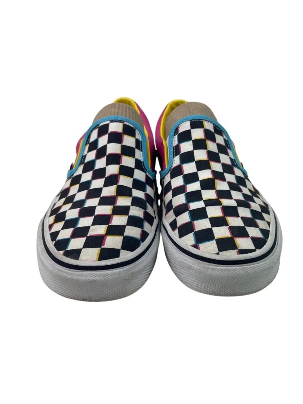 Vans Classic Slip-On Shoes Womens 9.5 Mens 8 Crazy Checkered Multicolor Skate